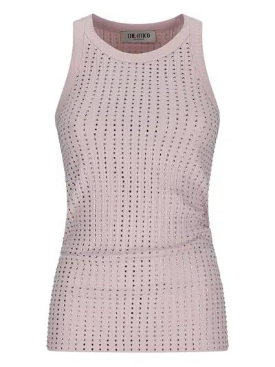 Attico Ribbed Embellished Tank Top In Pink
