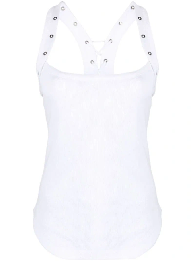 Attico Eyelet-embellished Ribbed-knit Tank Top In White