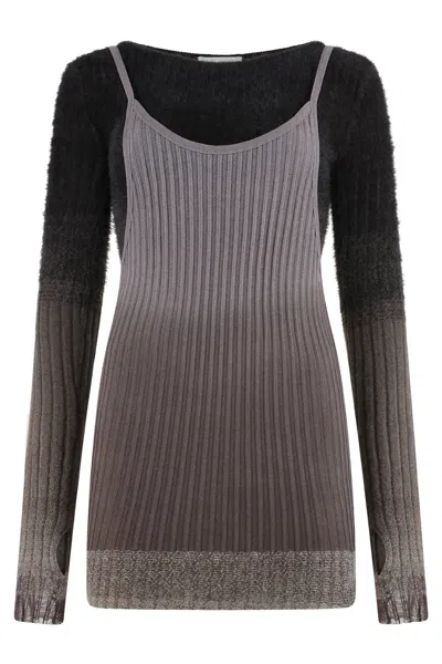 Attico Knit Dress With Ribbed Texture And Gradient Design In Black