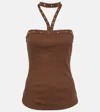 Attico Ribbed-knit Halterneck Jersey Top In Brown