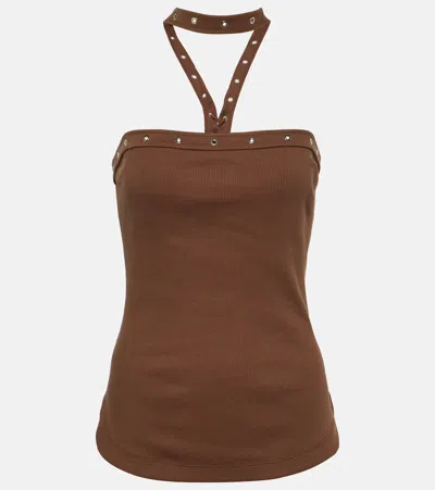 Attico Ribbed-knit Halterneck Jersey Top In Brown