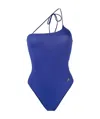 Attico Ribbed Cross Tie One Piece Swimsuit In Blue