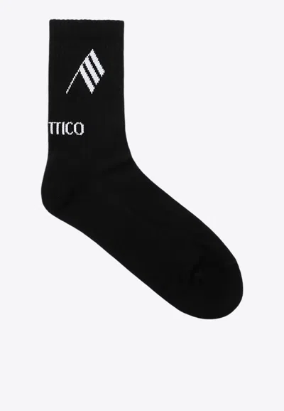 Attico Ribbed Logo Socks In Black