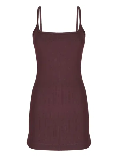 Attico Ribbed Mini Dress In Brown