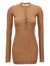 Attico Mini Dress With Ribbed Texture And Button Detailing In Brown