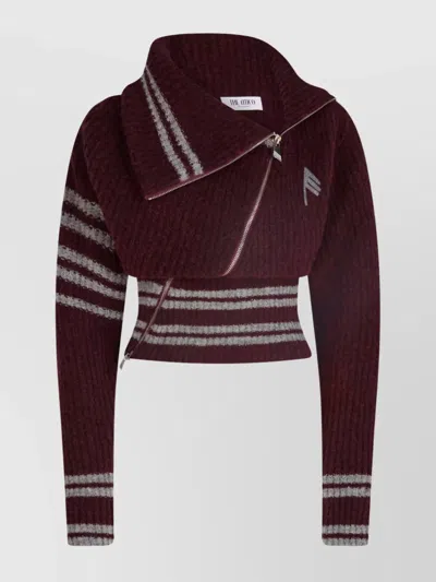 Attico Ribbed Striped High Collar Knitwear In Burgundy