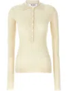 Attico Collared Ribbed Knit Sweater With Long Sleeves In White