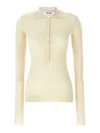 Attico Collared Ribbed Knit Sweater With Long Sleeves In White