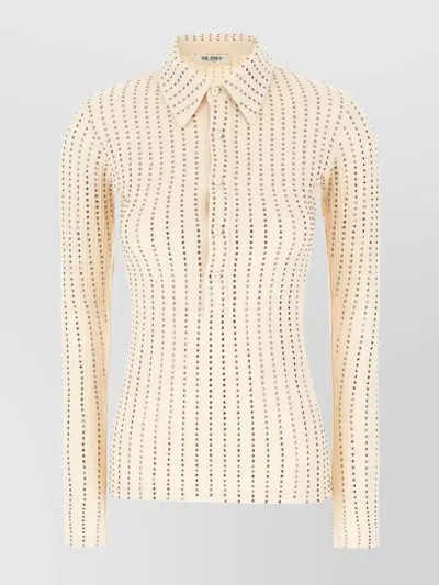 Attico Ribbed Texture Studded Long Sleeves Polo Shirt