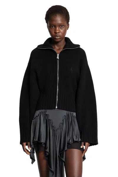 Attico Ribbed Wool Cashmere Cardigan In Black