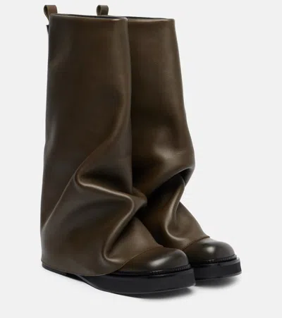 Attico Robin Leather Combat Boots In Green