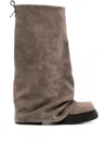 Attico 'robin' Beige Boots With Logo Plaque On The Rear And Pull-tab At The Heel In Suede Leather Woman In Neutral