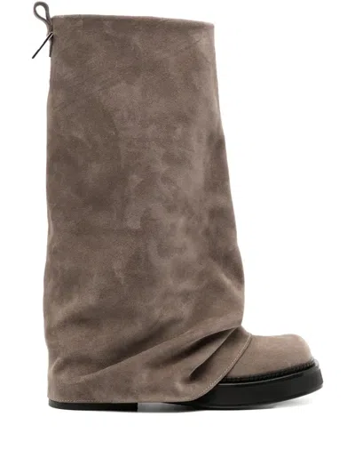 Attico Suede Robin Combat Boots In Brown