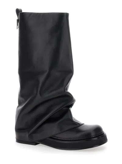 ATTICO 'ROBIN' BLACK BOOTS WITH SQUARE TOE AND LOGO PLAQUE ON THE REAR IN LEATHER WOMAN