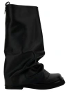 ATTICO ROBIN' BLACK MULTILAYER COMBAT BOOTS WITH ONE BLOCK SOLE IN LEATHER