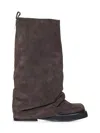 Attico Robin Layered Suede Boots In Grey