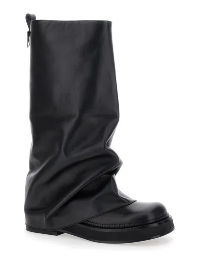 ATTICO 'ROBIN' BLACK BOOTS WITH SQUARE TOE AND LOGO PLAQUE ON THE REAR