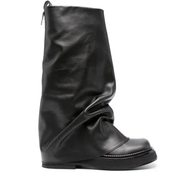 Attico Robin Layered Leather Boots In Black