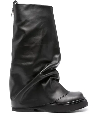 Attico Robin Layered Leather Boots In Black