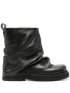 Attico Solid Color Leather Boots With Squared Toe In Black