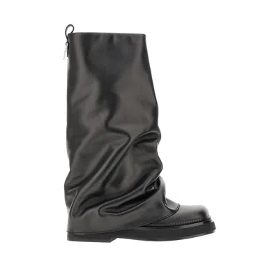 Attico 'robin' Leather Combat Boots In Black
