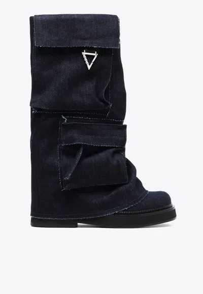 ATTICO ROBIN MID-CALF DENIM COMBAT BOOTS