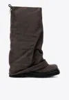 Attico Robin Rounded Square Toe Soft Suede Boots In Gray