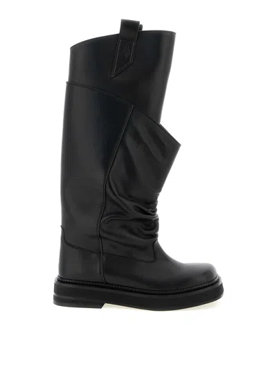 Attico 'passeggiata' Black Boots With Heel-tab And Rubber Sole In Leather Woman