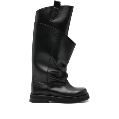 Attico Passeggiata Black Boots With Heel-tab And Rubber Sole In Leather Woman