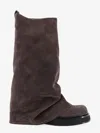 Attico Robin Rounded Square Toe Soft Suede Boots In Brown