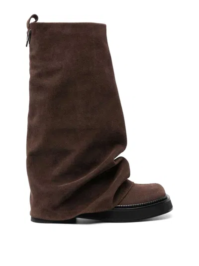 Attico 30mm Robin Suede Combat Boots In Brown