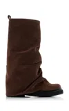 Attico 30mm Robin Suede Combat Boots In Brown