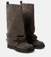 Attico Robin Layered Suede Boots In Grey