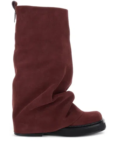 Attico Robin Suede Combat Boots In Red