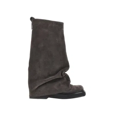 Attico 'robin' Suede Leather Boots In Gray