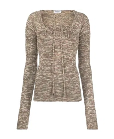 Attico Round-neck Sweater With Front Knot In Brown