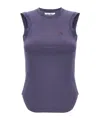 Attico 'reese' Crew Neck Top With Curved Hem In Blue