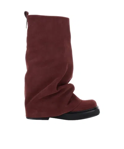 Attico Round Toe Ankle Boots In Burgundy