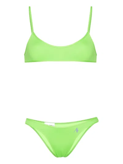 Attico Rubberised-logo Bikini In Green