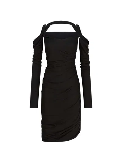 Attico Ruched Cold-shoulder Party Dress In Black