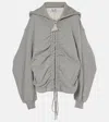 Attico Ruched Cotton Jersey Zip-up Hoodie In Grey