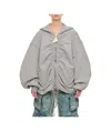 Attico Ruched Cotton Jersey Zip-up Hoodie In Gray