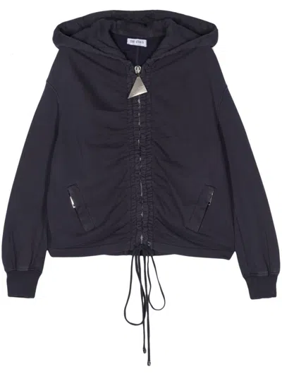 Attico Ruched-detail Hoodie In Black Fade/brown