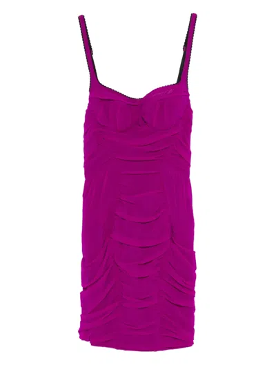 Attico Ruched Mini Dress In Purple