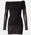 Attico Ruched Off-shoulder Jersey Minidress In Brown