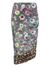 Attico Ruched Patchwork Midi Skirt In Multi