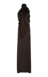 Attico Fringed Draped Silk-satin Maxi Dress In Brown