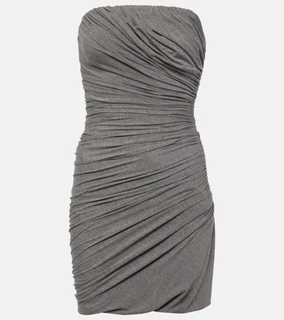 Attico Draped Strapless Jersey Minidress In Grey