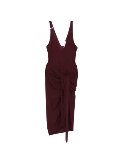 Attico Ruched V-neck Midi Dress In Red