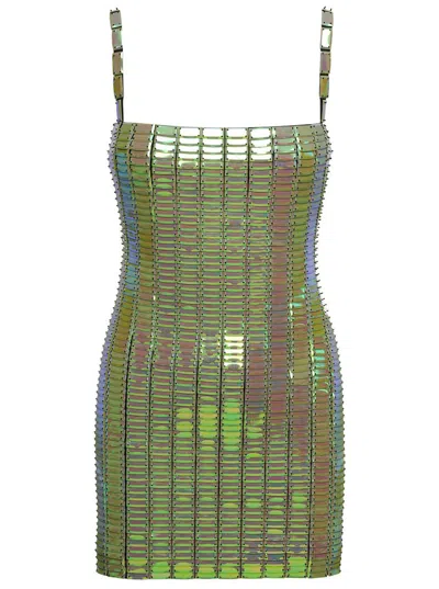 Attico 'rue' Mini Green Dress With Mirror Sequins In Stretch Rayon Woman